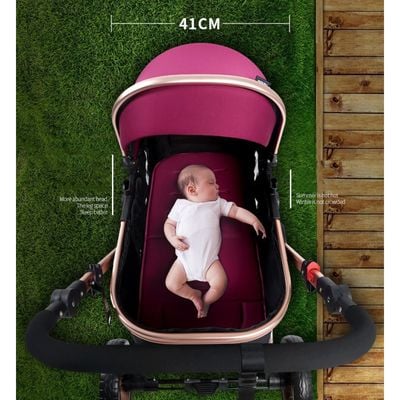 Teknum 3In1 Pram Stroller | Sleeping Bassinet | Extra Wide Seat | Wide Canopy | 360° Rotating Wheels | Fully Reclinable | Car Seat Compatible | Coffee Holder | Spill Proof Mat | Newborn Baby | 0 - 3 Years | Wine + Infant Car Seat